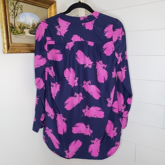 Amanda Uprichard Silk Feather Print Long Sleeve Popover Tunic XS - Picture 2 of 5